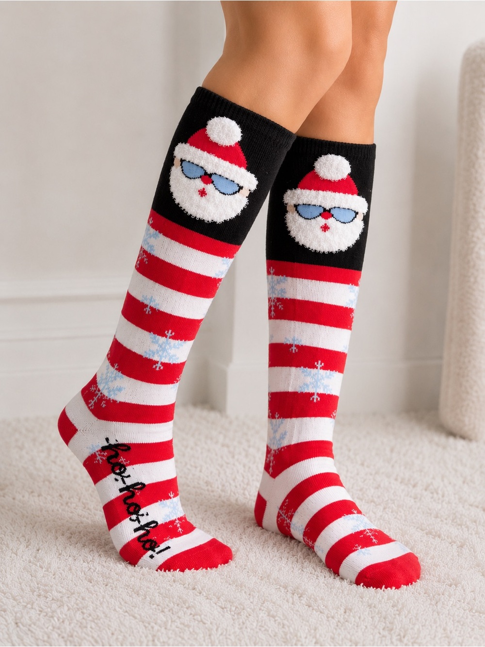 Holiday Time Light-Up Santa Knee High Slipper Socks | Cozy Christmas Socks 🎄✨